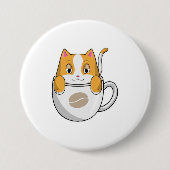 Badge Rond 7,6 Cm Chat avec café Coupe (Devant)