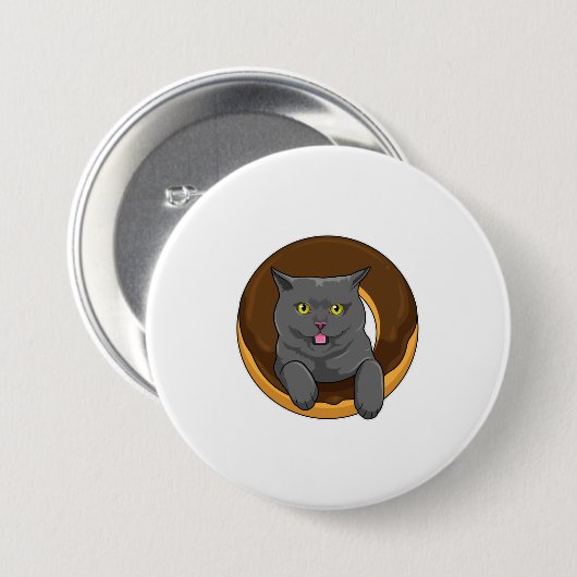 Badge Rond 7,6 Cm Chat avec Donut (Devant & derrière)