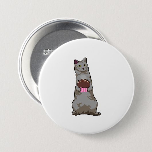 Badge Rond 7,6 Cm Chat avec muffin (Devant & derrière)
