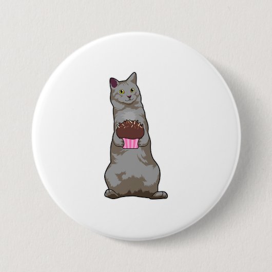 Badge Rond 7,6 Cm Chat avec muffin (Devant)