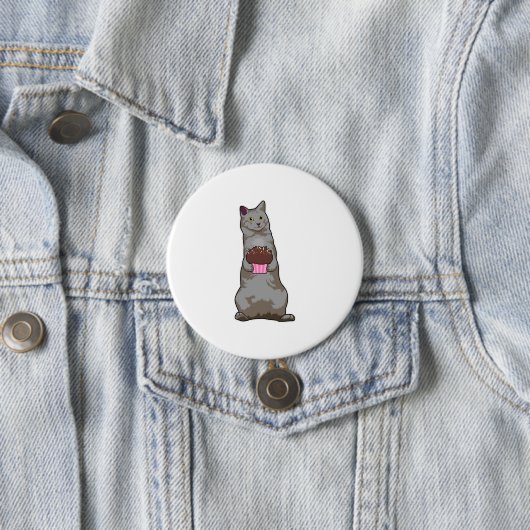 Badge Rond 7,6 Cm Chat avec muffin (En situation)