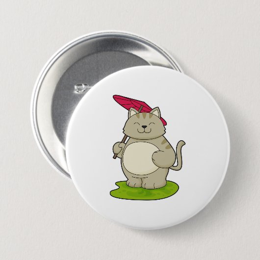 Badge Rond 7,6 Cm Chat avec parapluie (Devant & derrière)