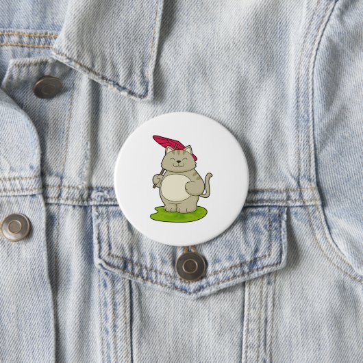 Badge Rond 7,6 Cm Chat avec parapluie (En situation)