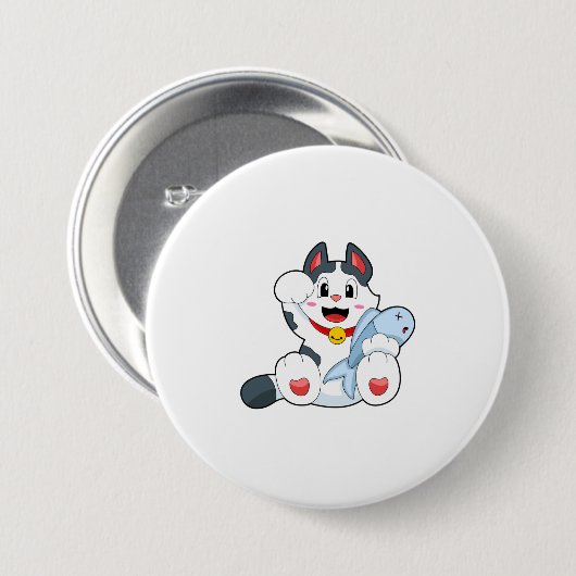 Badge Rond 7,6 Cm Chat avec poisson (Devant & derrière)