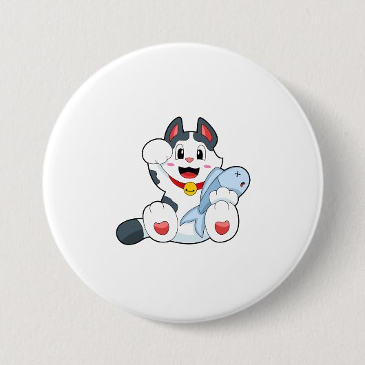 Badge Rond 7,6 Cm Chat avec poisson (Devant)
