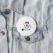 Badge Rond 7,6 Cm Chat avec poisson (En situation)