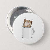 Badge Rond 7,6 Cm Chat avec tasse de café (Devant & derrière)