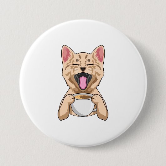 Badge Rond 7,6 Cm Chat avec tasse de café (Devant)