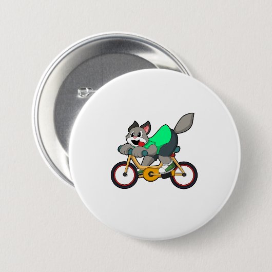 Badge Rond 7,6 Cm Chat avec vélo (Devant & derrière)