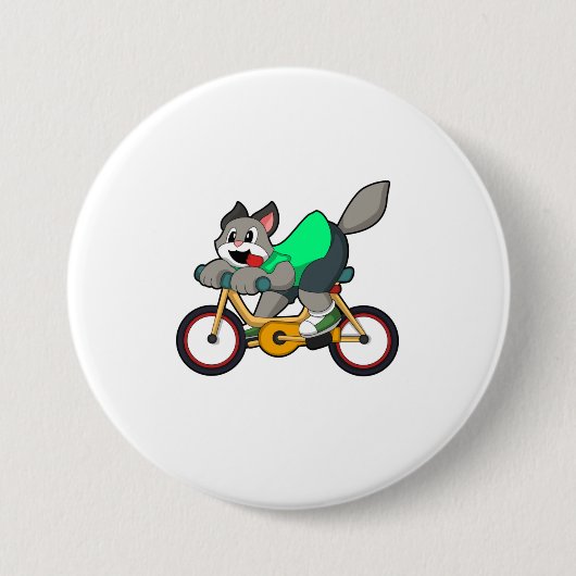Badge Rond 7,6 Cm Chat avec vélo (Devant)