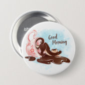 Badge Rond 7,6 Cm Chat café aquarelle (Devant & derrière)