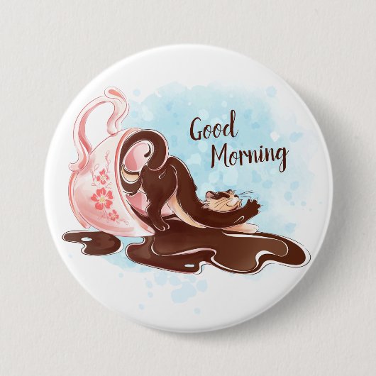 Badge Rond 7,6 Cm Chat café aquarelle (Devant)