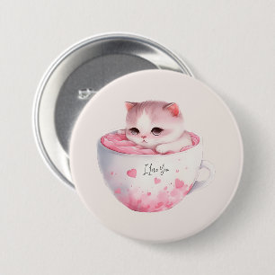 Badge Rond 7,6 Cm Chat Chibi Rose Kawaii Avec Une Mignonne Couronne