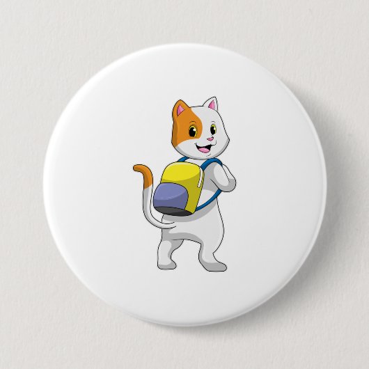 Badge Rond 7,6 Cm Chat comme randonneur avec sac à dos (Devant)