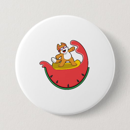 Badge Rond 7,6 Cm Chat comme surfer avec Watermelon (Devant)
