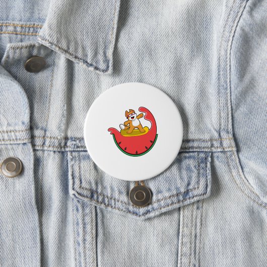 Badge Rond 7,6 Cm Chat comme surfer avec Watermelon (En situation)