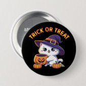 Badge Rond 7,6 Cm Chat d'Halloween avec Citrouille Jack O' Lantern (Devant & derrière)