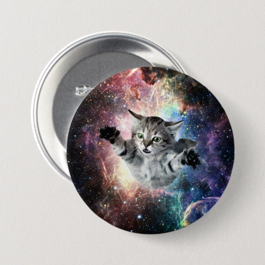 Badge Rond 7,6 Cm Chat drôle dans l'espace (Devant & derrière)