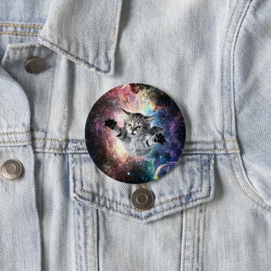Badge Rond 7,6 Cm Chat drôle dans l'espace (En situation)