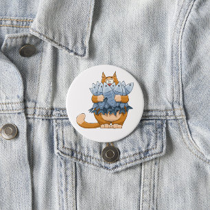 Badge Rond 7,6 Cm Chat Drôle Tenant un Poisson Dessin Animé Kitty Af