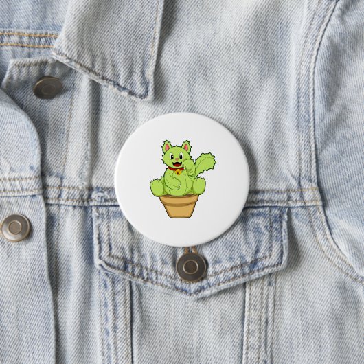 Badge Rond 7,6 Cm Chat en cactus (En situation)
