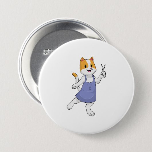 Badge Rond 7,6 Cm Chat en coiffeur avec ciseaux (Devant & derrière)
