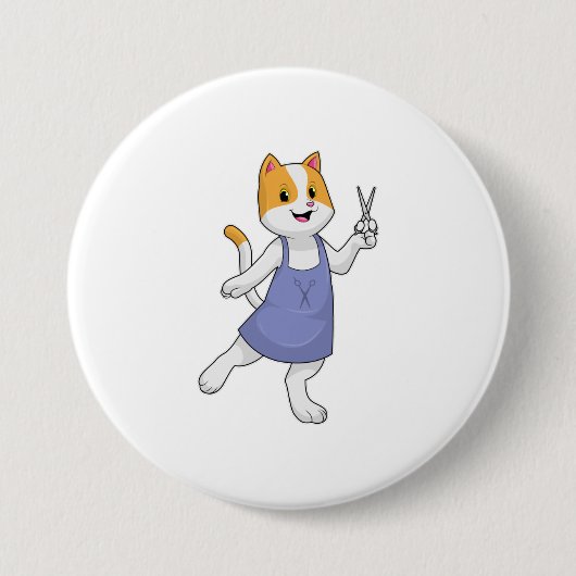 Badge Rond 7,6 Cm Chat en coiffeur avec ciseaux (Devant)