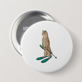 Badge Rond 7,6 Cm Chat en Ski avec Pôles de Ski & Ski (Devant & derrière)