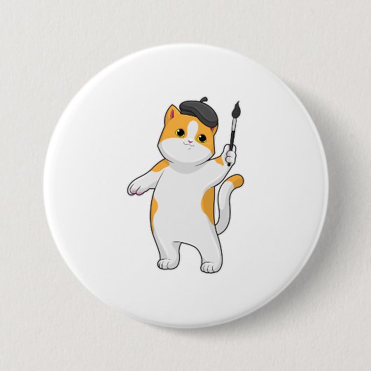 Badge Rond 7,6 Cm Chat en tant que Peintre avec pinceau (Devant)