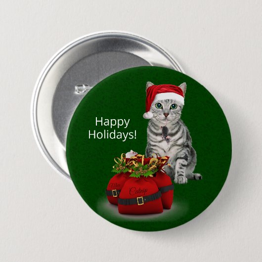 Badge Rond 7,6 Cm Chat et souris Noël sur Green (Devant & derrière)