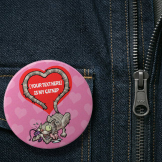 Badge Rond 7,6 Cm Chat Fou Texte Personnalisé Obsession de l'Herbe à