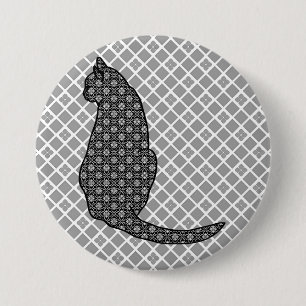 Badge Rond 7,6 Cm Chat japonais - Kimono noir et blanc