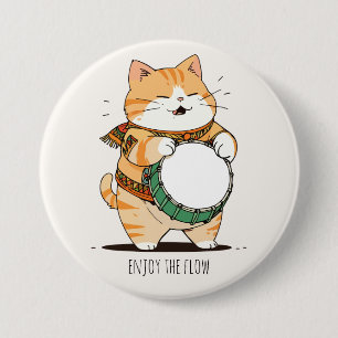 Badge Rond 7,6 Cm Chat joue du tambour