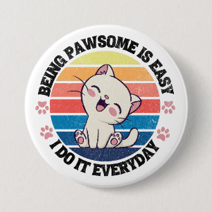 Badge Rond 7,6 Cm Chat Kawaii blanc mou