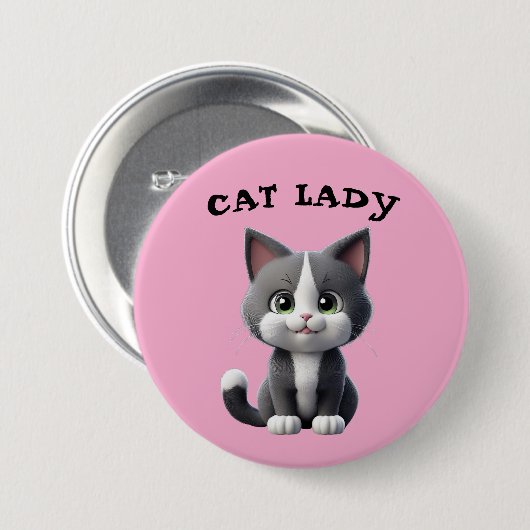 BADGE ROND 7,6 CM CHAT LADY (Devant & derrière)