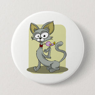 Badge Rond 7,6 Cm Chat maigre et oiseau rose