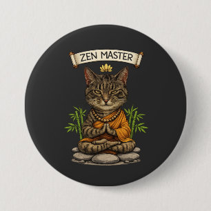 Badge Rond 7,6 Cm Chat maître Zen drôle détendu chat tigré gris cade