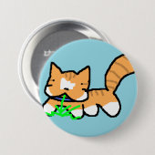 Badge Rond 7,6 Cm Chat mangeant de l'herbe (Devant & derrière)