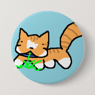 Badge Rond 7,6 Cm Chat mangeant de l'herbe