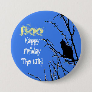 Badge Rond 7,6 Cm Chat Noir En Haut D'Un Arbre