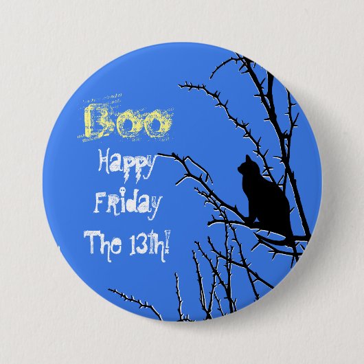 Badge Rond 7,6 Cm Chat Noir En Haut D'Un Arbre (Devant)