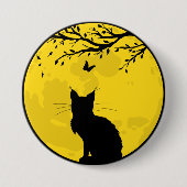 Badge Rond 7,6 Cm Chat noir Lune jaune (Devant)