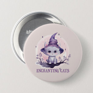 Badge Rond 7,6 Cm Chat sorcier enchanteur