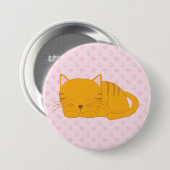 Badge Rond 7,6 Cm Chat Tabby Orange Dormant (Devant & derrière)