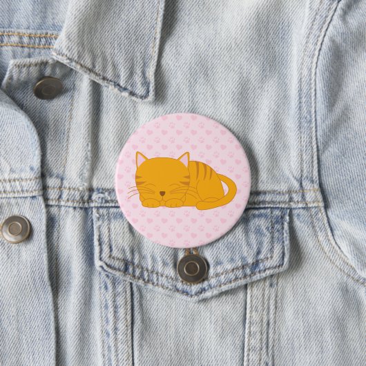 Badge Rond 7,6 Cm Chat Tabby Orange Dormant (En situation)