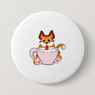Badge Rond 7,6 Cm Chat tigre avec tasse de lait.PNG