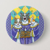 BADGE ROND 7,6 CM CHATS CHOIR ÉGLISE & SOURIS CHANTER CAROLS DE NOËL (Devant)