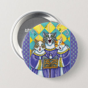 BADGE ROND 7,6 CM CHATS CHOIR ÉGLISE & SOURIS CHANTER CAROLS DE NOËL