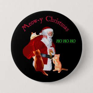 Badge Rond 7,6 Cm Chats et Père Noël