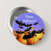 Badge Rond 7,6 Cm Chauves-souris d'Halloween et Citrouilles (Devant & derrière)
